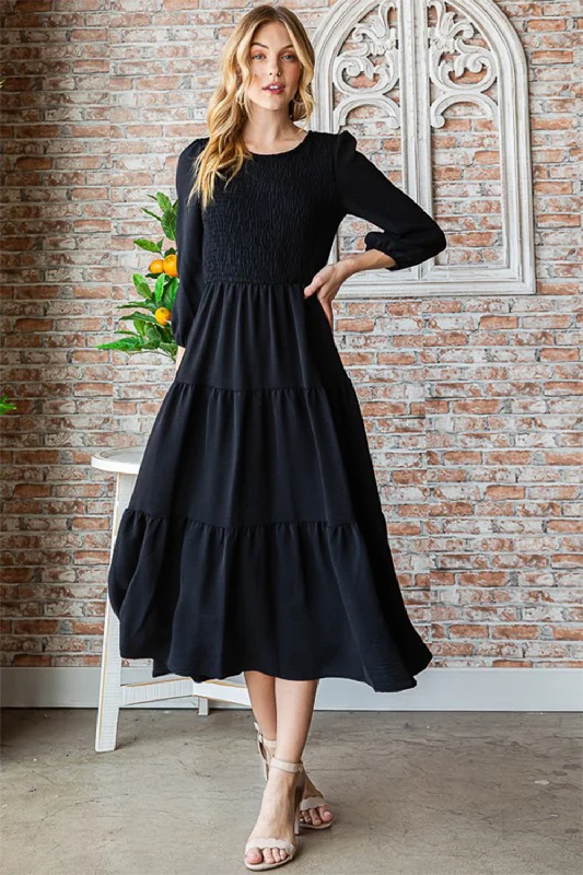 Great Deals sleek dressReborn J Round Neck Smocked Tiered Dress