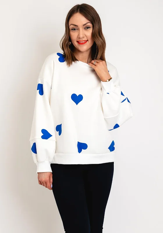 Super Deal breathable hoodieSerafina Collection One Size Heart Print Sweatshirt, White & Blue Super Deal breathable hoodieSerafina Collection One Size Heart Print Sweatshirt, White & Blue