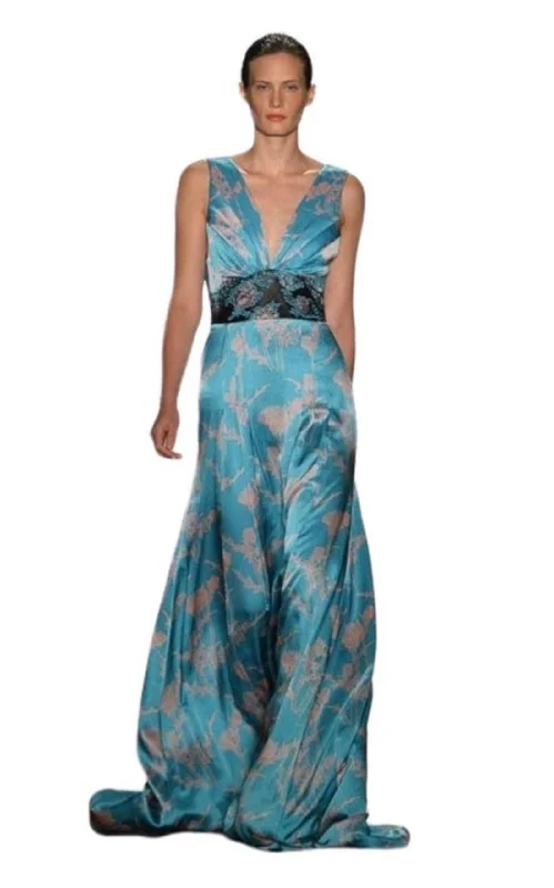 Exclusive Access satin dressAzur Blue Coral Silk Gown
