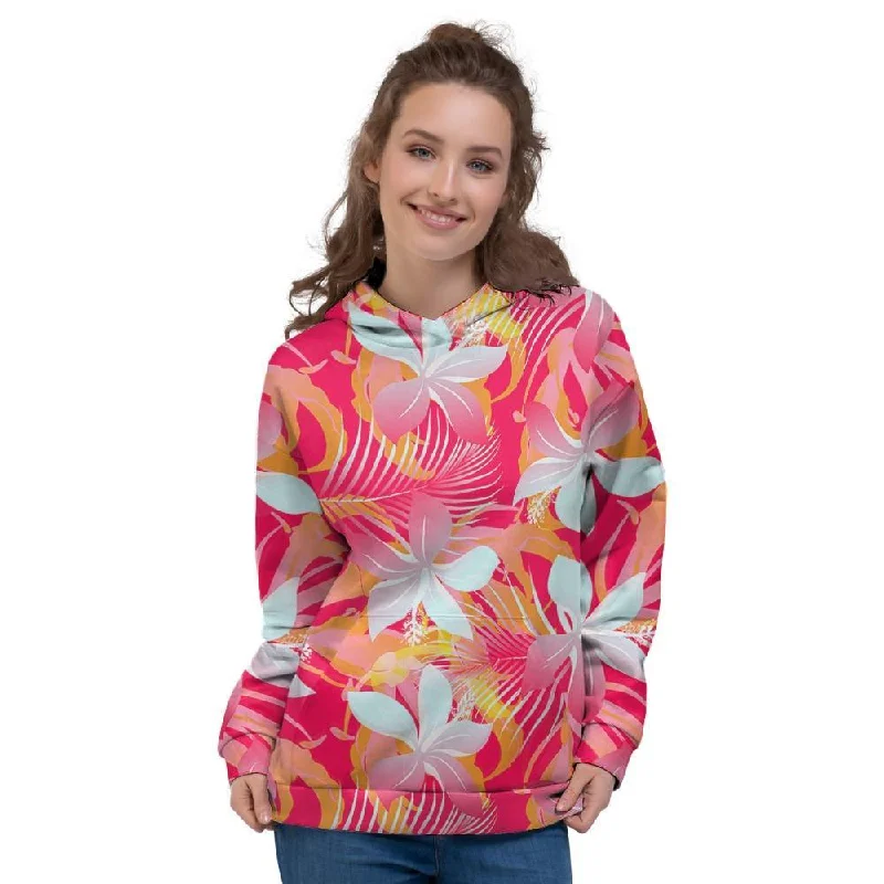 Limited Time Red And Orange Hibiscus Hawaiian Print Women's Hoodie
