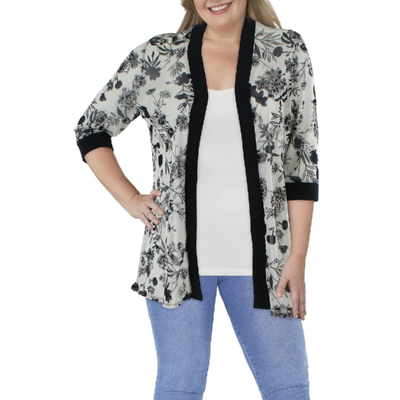 Act Now casual puffer jacketPlus Womens Mesh Printed Duster Blazer