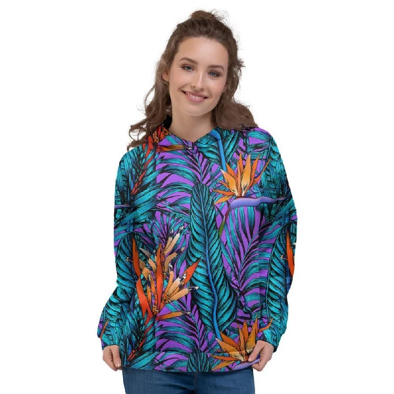 Steals and Deals Neon Palm Leaf Tropical Print Women's Hoodie