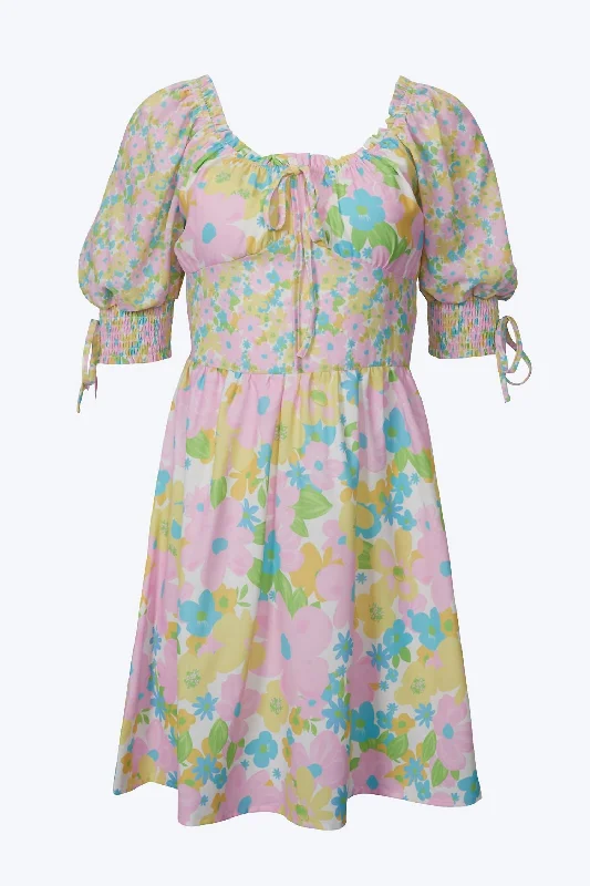 Clearance Sale ashionable dressFloral-Print Corset-Effect Satin Mini Dress In Pastel Multi