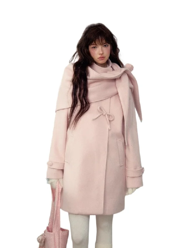 Now or Never soft shell jacket Hokkaido Pink Bow Collar Coat