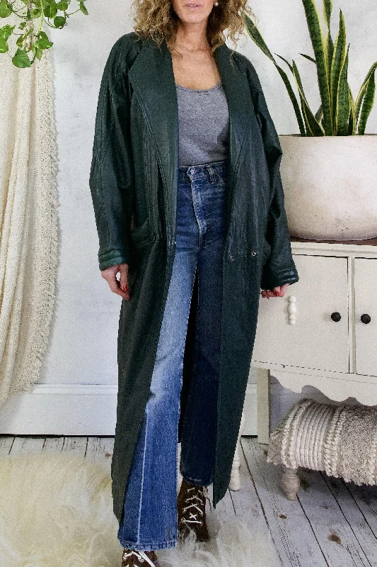 Limited Time Discount breathable jacketVintage Evergreen Maxi Quilted Leather Coat