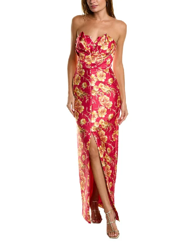 Super Bargain romantic dressTheia Printed Mikado Strapless Column Gown