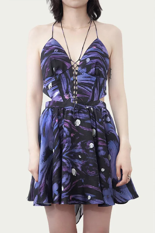 Unmissable Offer spaghetti strap dressZeta Lace-Up Cutout Halterneck Mini Dress In Purple/blue