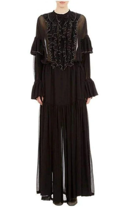 Savings Spectacular velvet dressBlack Beaded Ruffle Silk Chiffon Dress