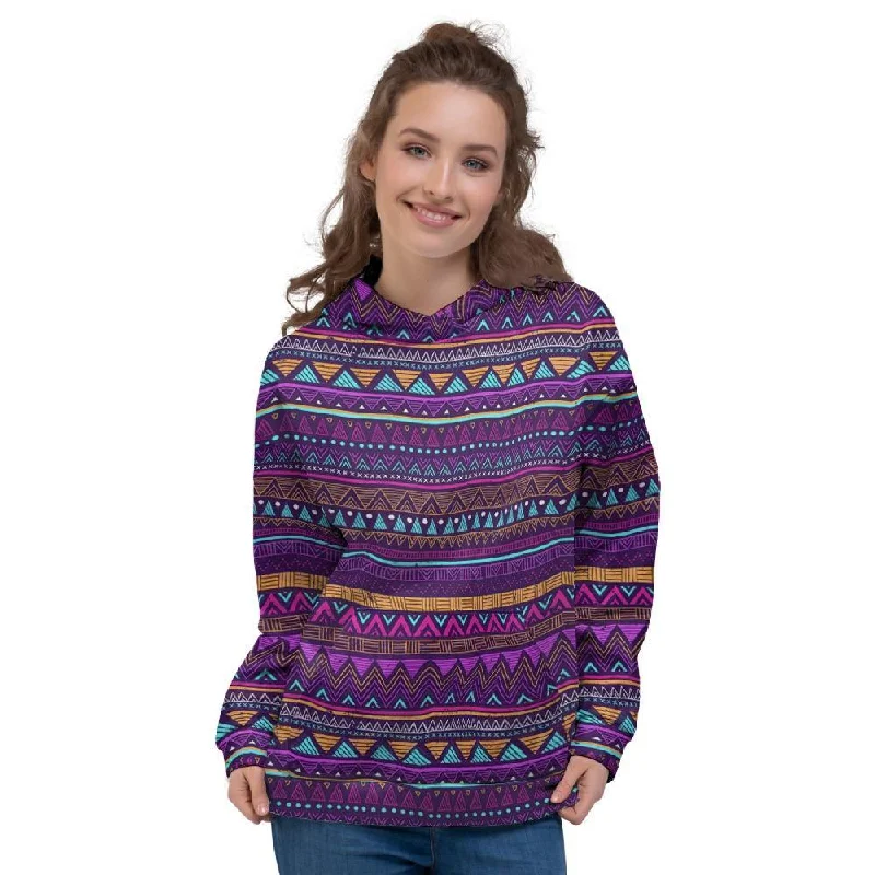 Can't Be Beat Multicolor Native Aztec Doodle Striped Women's Hoodie