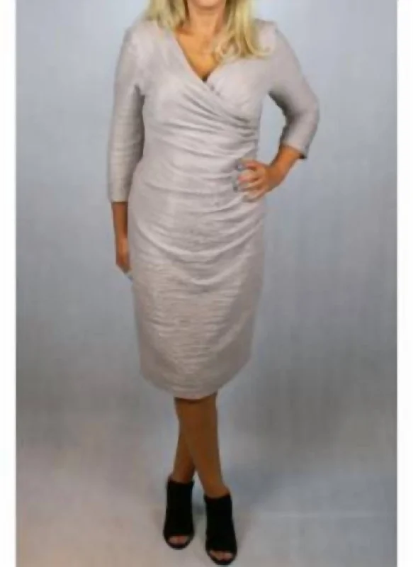 Final Clearance elegant dressLong Sleeve Ruched Dress In Beige