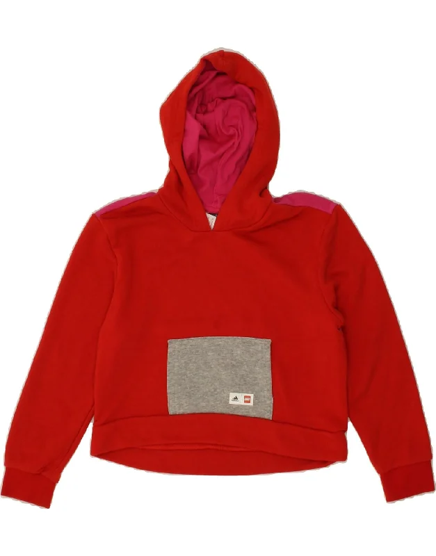 Great Deals ADIDAS Girls Lego Crop Hoodie Jumper 9-10 Years Red Colourblock Cotton