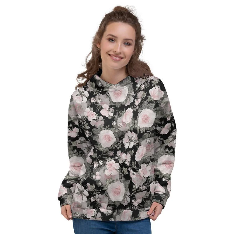 Huge Savings Pink Rose Floral Pattern Print Women's Hoodie