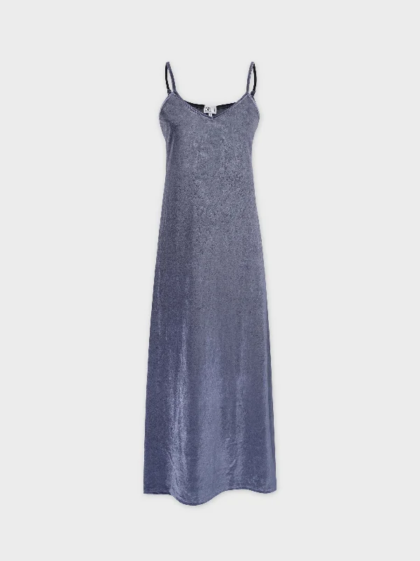 Act Fast denim dressVelour Slip Dress - Grey