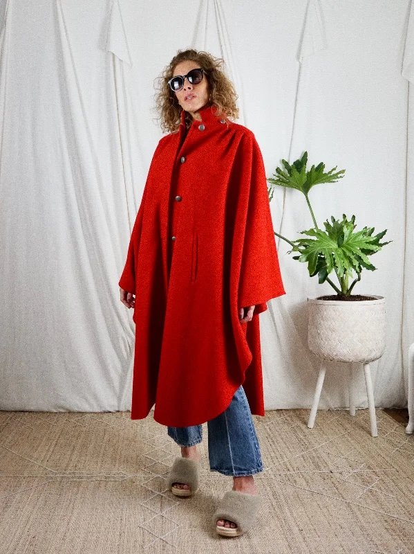 Amazing Deals relaxed fit jacketVintage Lipstick Red Pleated Wool Cape