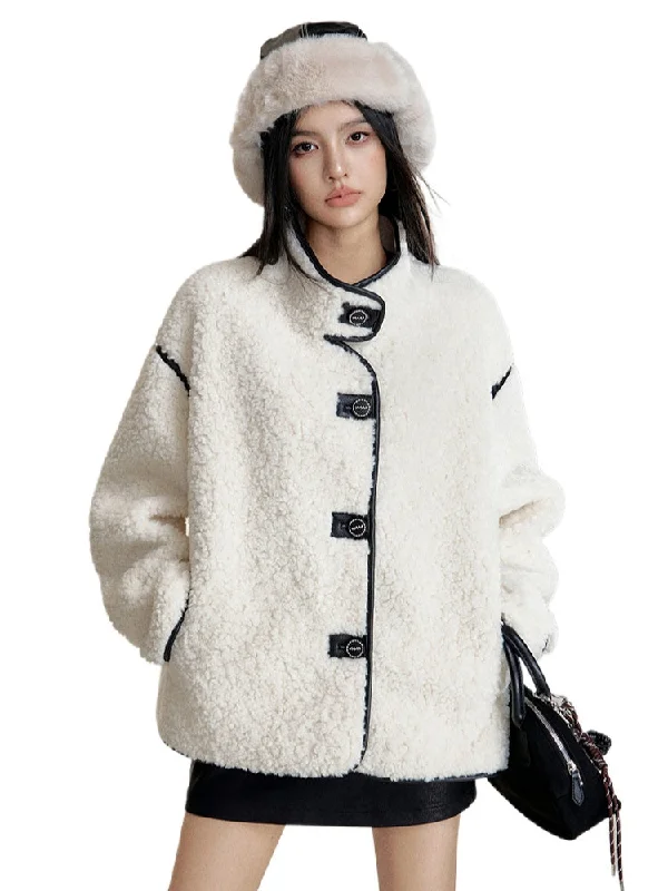 Deal Explosion urban bomber jacketContrast Patch Faux Leather Fleece Jacket