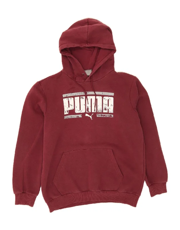 Overstock PUMA Mens Graphic Hoodie Jumper Small Burgundy Cotton