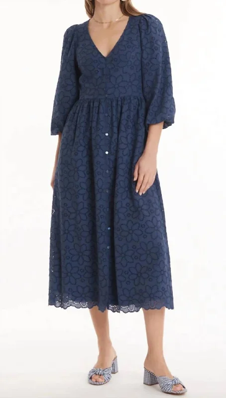 Price Rollback pleated dressEyelet Midi Dress In Navy