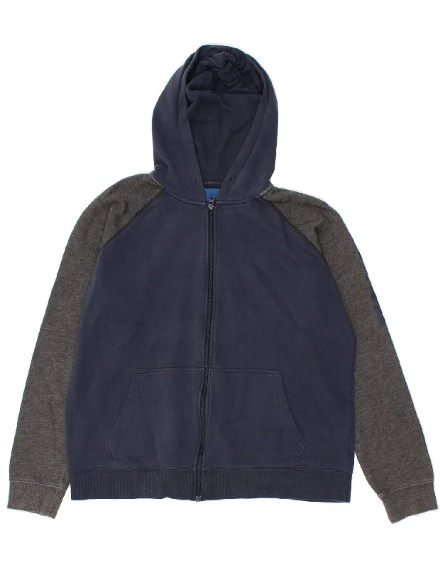 Special Promotion REEBOK Mens Graphic Zip Hoodie Sweater Large Navy Blue Colourblock Cotton