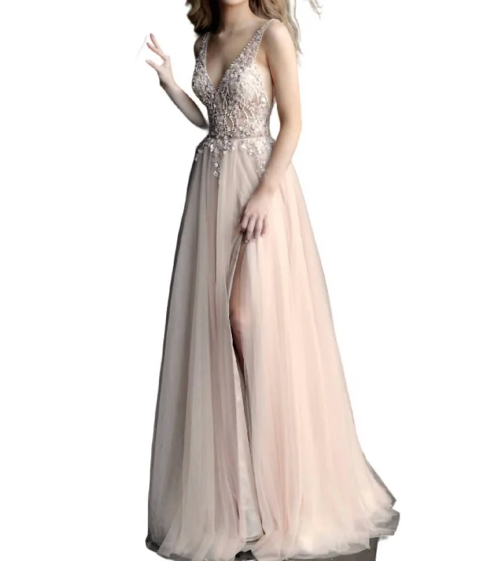 Low Prices casual midi dressLong Sleeveless Prom Dress In Nude