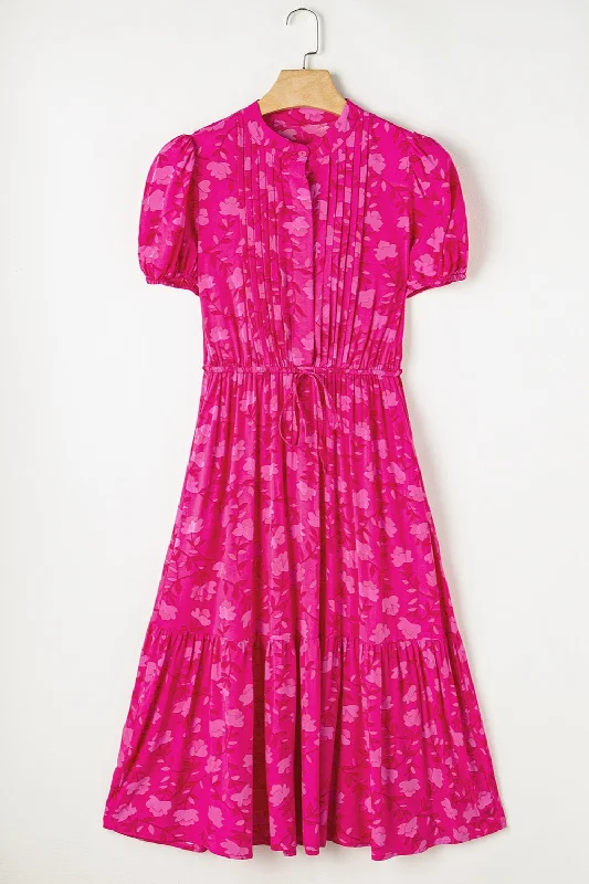 TIME-Limited Offer cocktail party dressDrawstring Printed Short Sleeve Midi Dress
