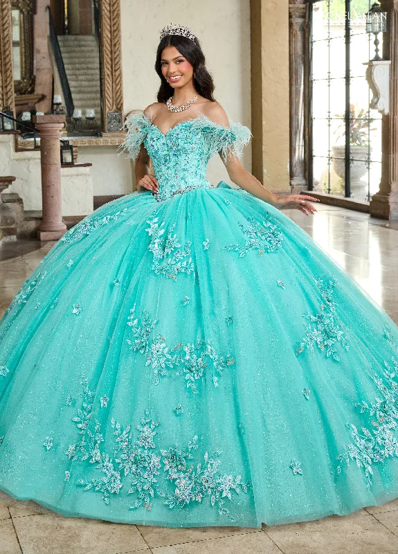 YEAR-End Clearance floral midi dressRachel Allan RQ2186 Long Quinceanera Feather Ball Gown