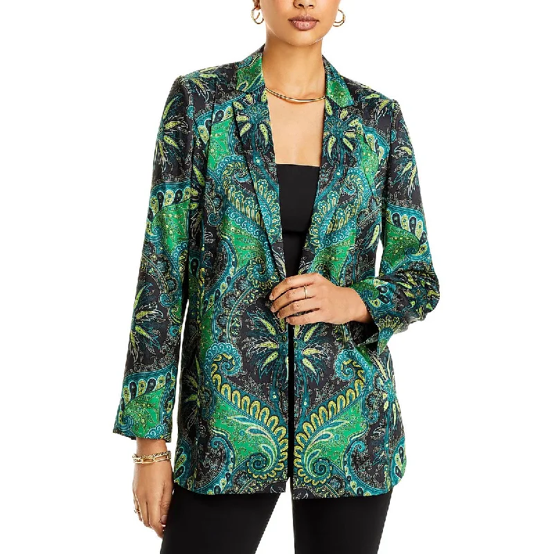 Blowout Deals cozy zip jacketWomens Satin Printed One-Button Blazer