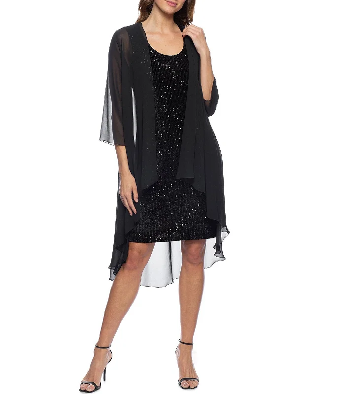 Special Savings casual shift dressMarina  Short Sleeveless Velvet Sequin Dress Chiffon Jacket Set