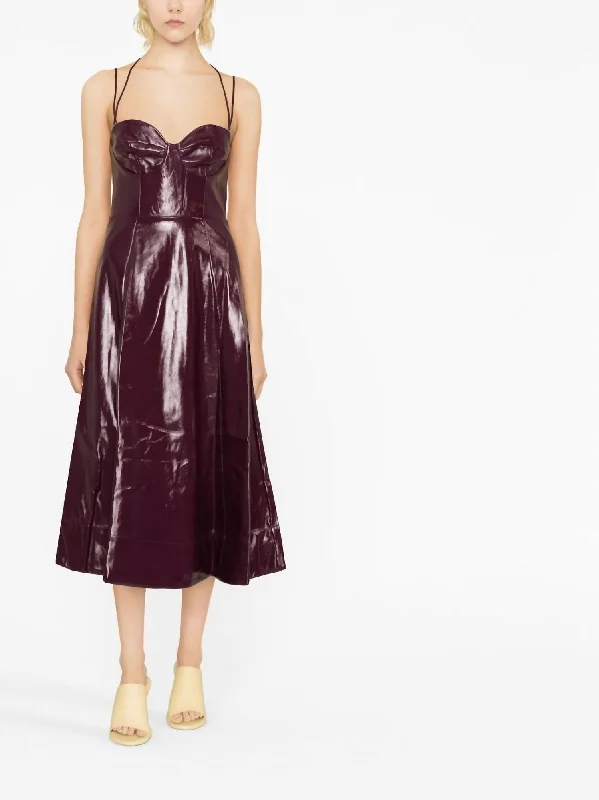 Doorbuster Deal elegant maxi dressAbstract Faux-Leather Dress In Burgundy