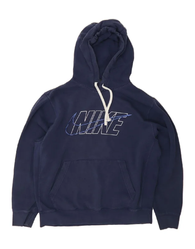 Act Now NIKE Mens Graphic Hoodie Jumper Large Navy Blue Cotton