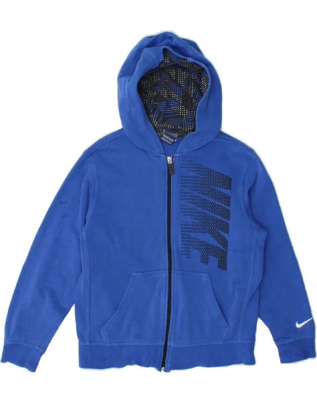 Daily Deals NIKE Boys Graphic Zip Hoodie Sweater 10-11 Years Medium Blue Cotton