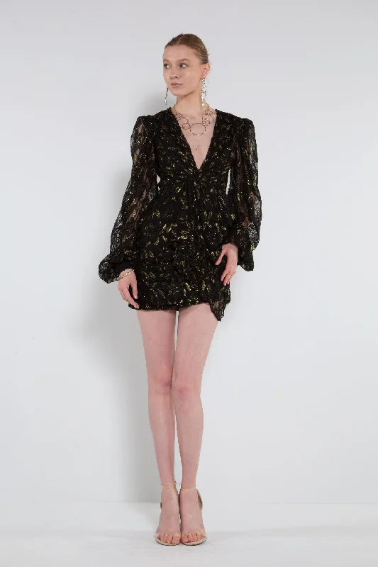 Extra Savings bohemian dressShort V Neck Long Sleeve Mini Dress