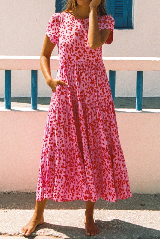 Loyalty Reward silk dressPrinted Round Neck Short Sleeve Midi Dress