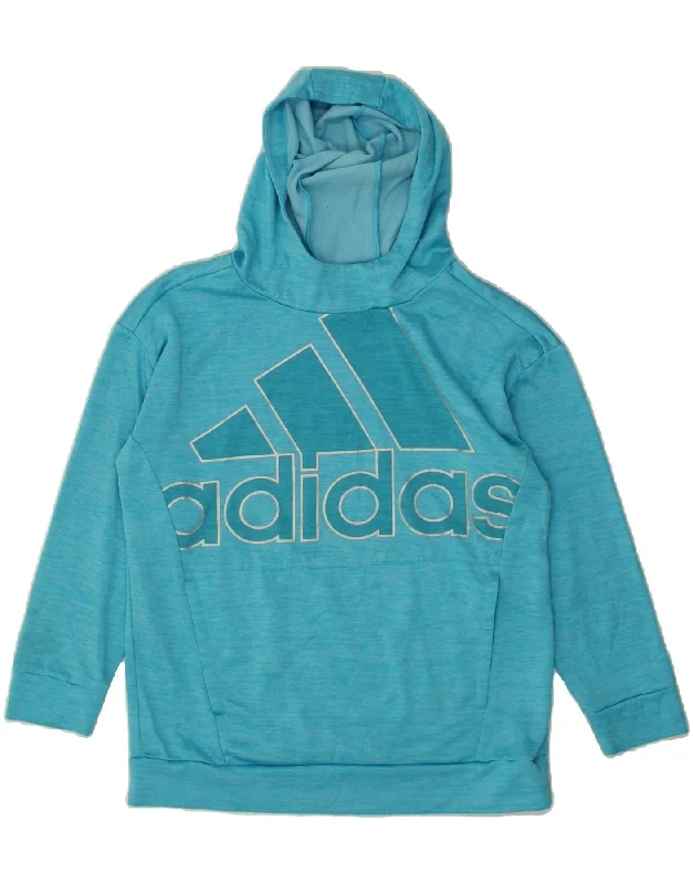 Buy Now ADIDAS Girls Graphic Hoodie Jumper 13-14 Years Large Blue Polyester