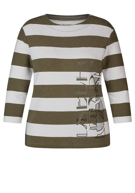 Huge Savings fleece-lined hoodieRabe Round Neck Striped Rib Sweatshirt, Khaki & White Huge Savings fleece-lined hoodieRabe Round Neck Striped Rib Sweatshirt, Khaki & White