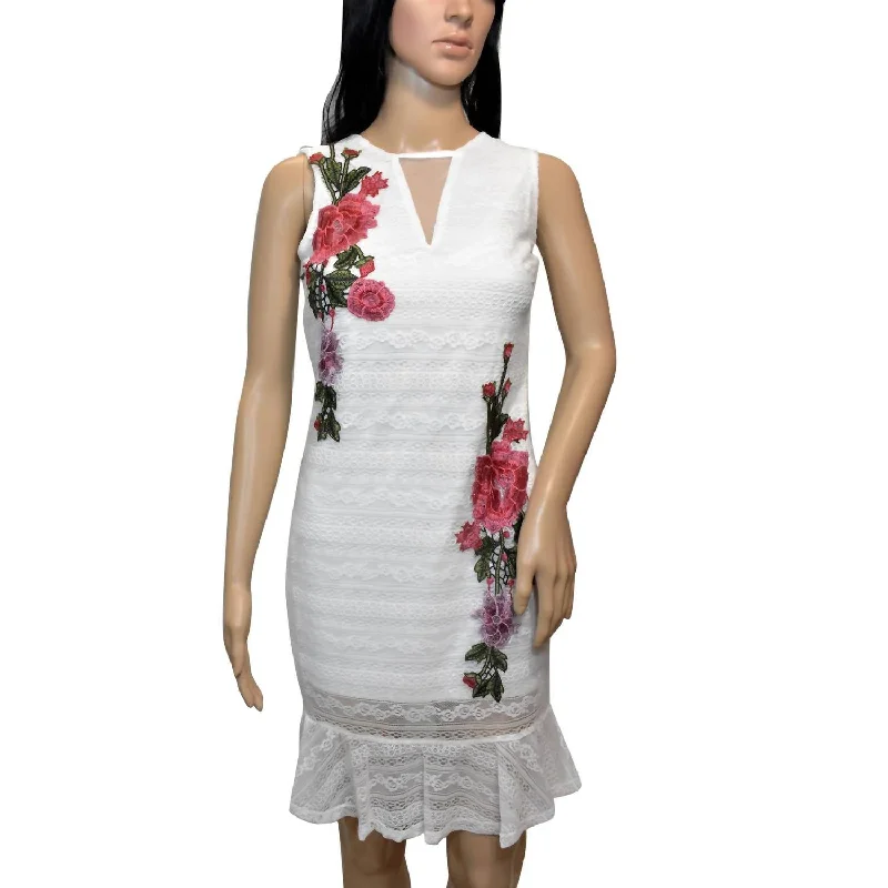 Deal of the Day tiered dressFloral Embroidered Sleeveless Lace Dress In White