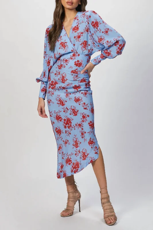 Discount Extravaganza flowy maxi dressAsymmetrical Dress In Sky/vermillion Floral