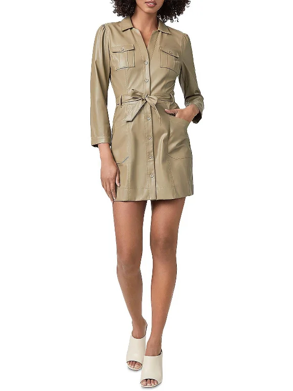 Price Cut casual evening dressKarmine Womens Faux Leather Mini Shirtdress
