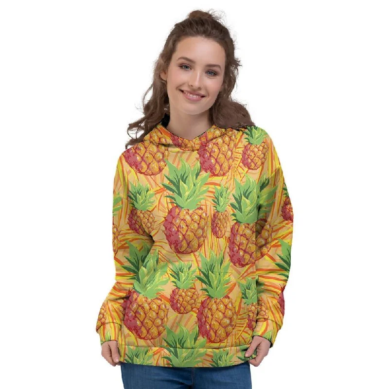 Instant Discount Neon Yellow Pineapple Hawaiian Print Women's Hoodie