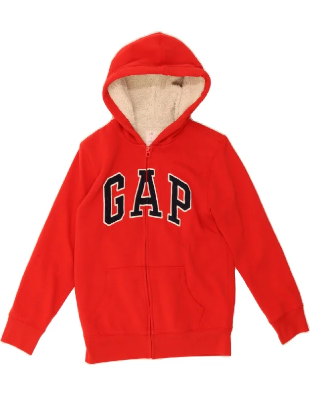 Year-End Sale GAP Boys Graphic Zip Hoodie Sweater 9-10 Years Large Red Cotton