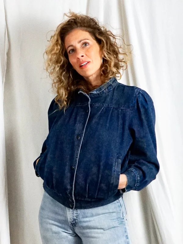 Referral Discount fleece jacketVintage Denim Floral Bomber Jacket