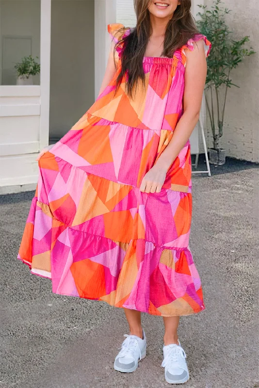 Daily Deals floral wrap dressRuffled Printed Sleeveless Midi Dress