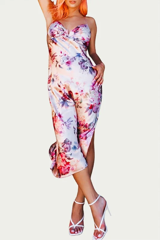 Price Drop pleated maxi dressFloral Satin Bustier Slip Dress In Blush