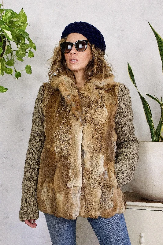 Bonus Savings trendy jacketVintage Rabbit Fur Sweater Knit Coat