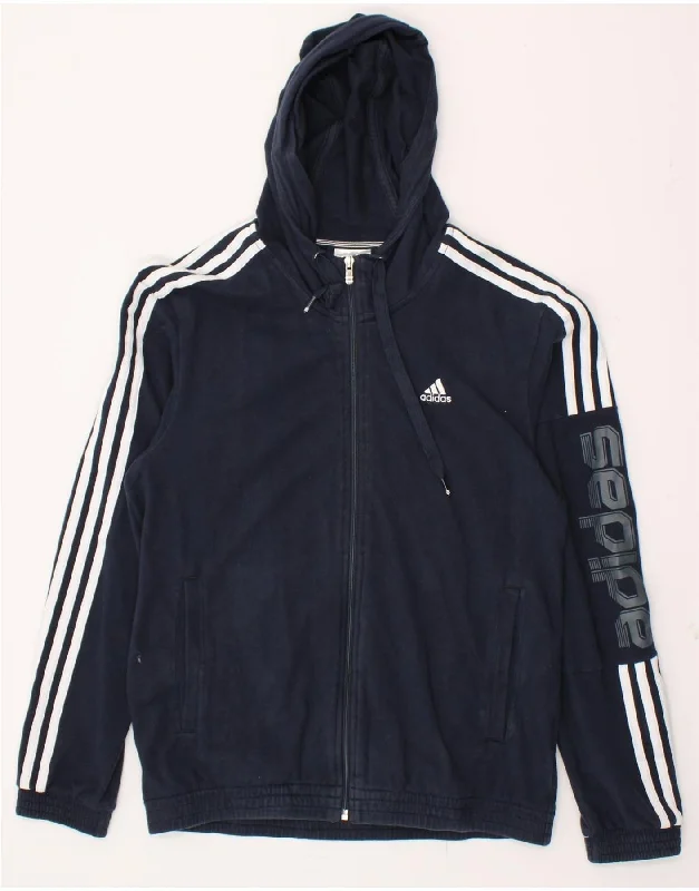 Midnight Madness ADIDAS Mens Graphic Zip Hoodie Sweater Small Navy Blue Cotton