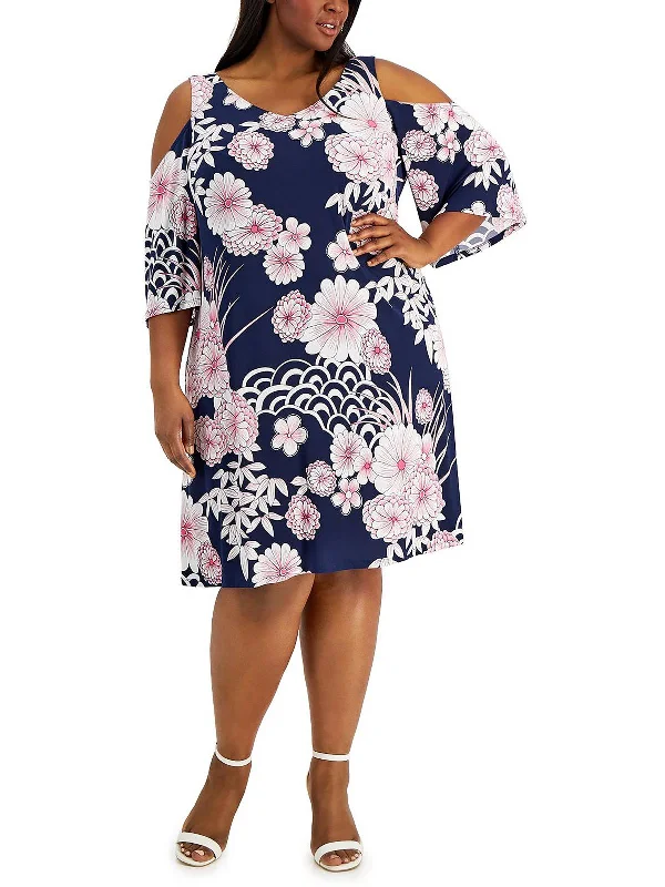 Markdowns floral wrap dressPlus Womens Floral Cold Shoulder Mini Dress