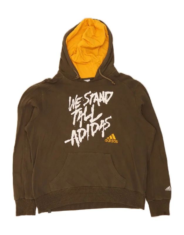 Limited Availability ADIDAS Mens Graphic Hoodie Jumper UK 44/46 Large Brown Cotton