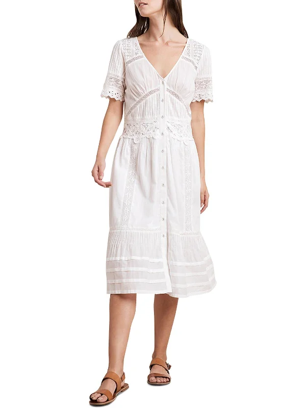 Best Bargains luxury dressWomens Cotton Lace-Trim Midi Dress