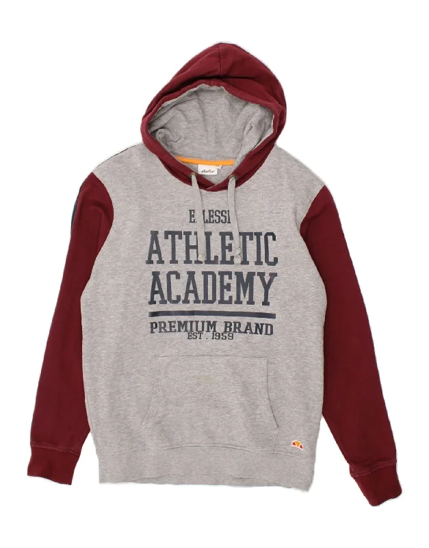 Year-End Clearance ELLESSE Mens Graphic Hoodie Jumper Medium Grey Colourblock Cotton