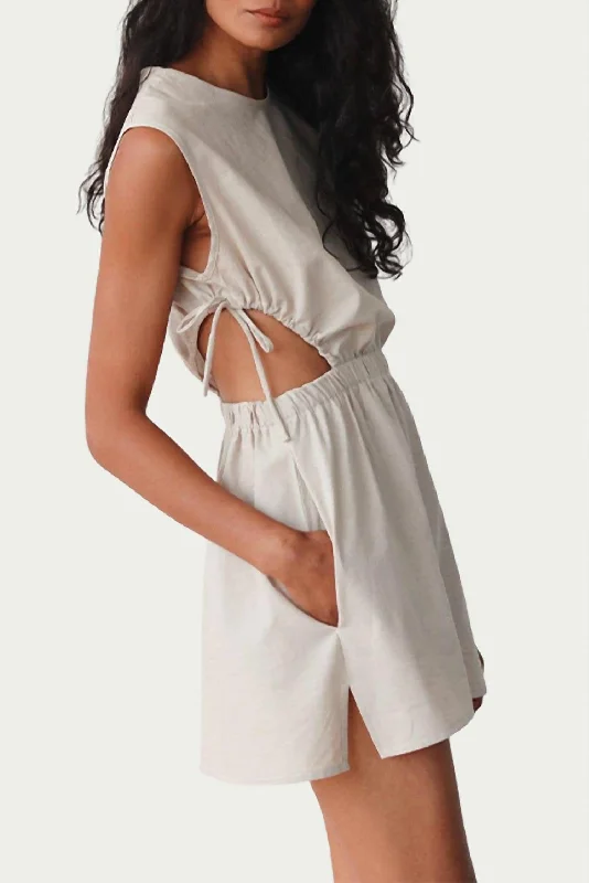 Limited Time Offer casual dressCutout Cotton-Twill Mini Dress In Beige