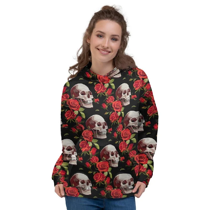 Markdown Madness Red Rose Skull Women's Hoodie